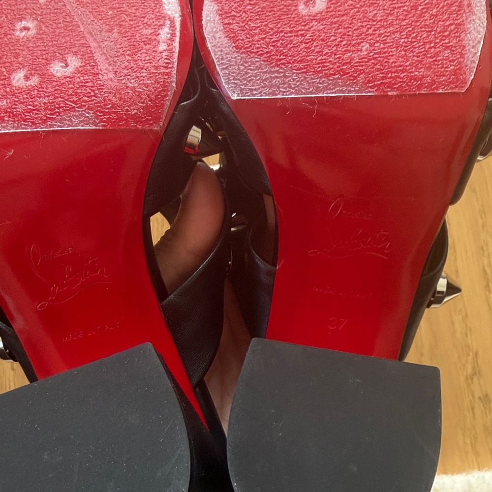 Christian Louboutin Black Leather Spike-Embellished Slide Mules - Picture 5 of 6